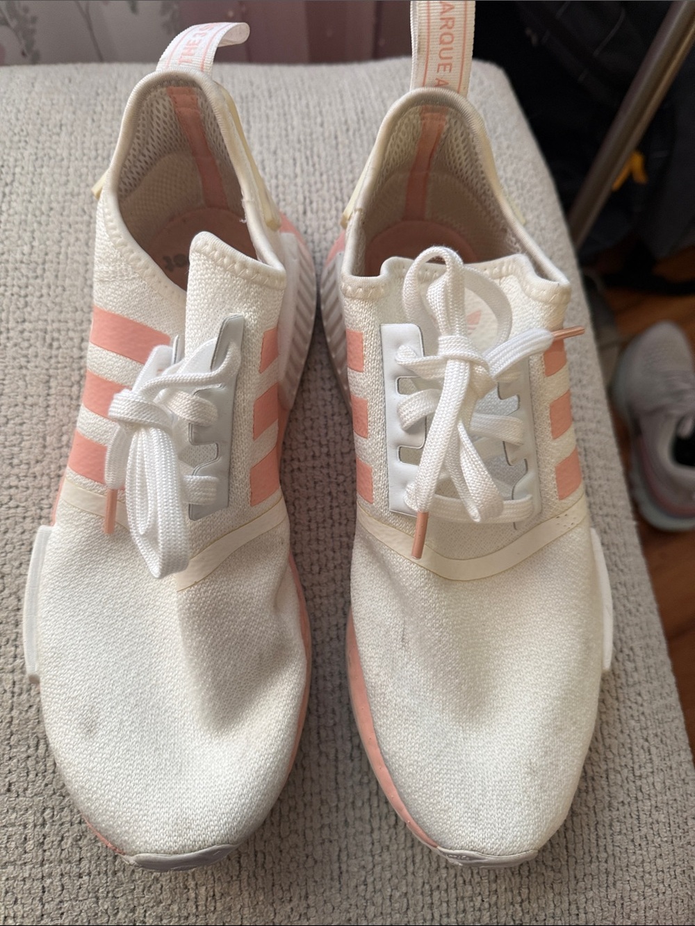 adidas Women’s Cream and Light Pink Knit Running Shoes